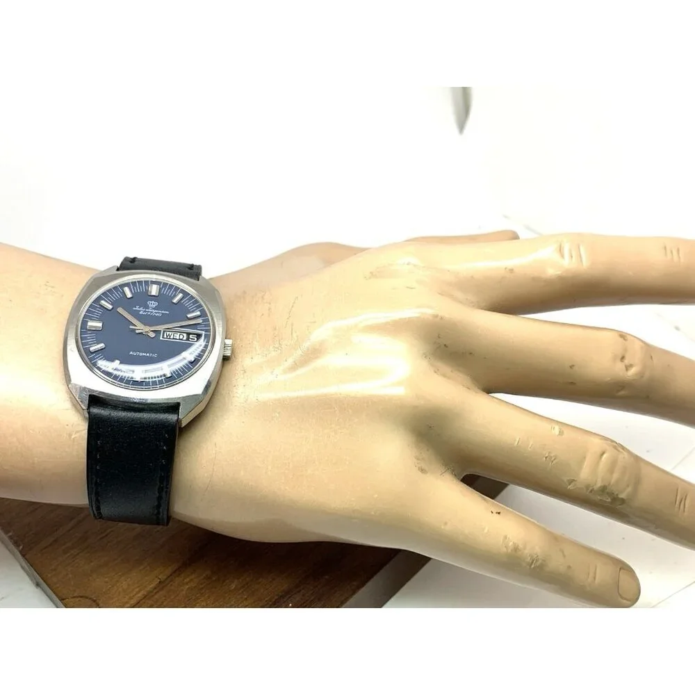 Jules Jurgensen Men's Watch Vintage Swiss Automatic Blue Dial Day Date 35mm
